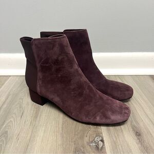 Clarks Booties Women’s 11 Chartli Valley Plum Burgundy Suede Heeled Ankle